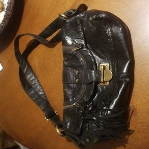 BARBARA BUI Black Leather Satchel with Brass-tone Hardware